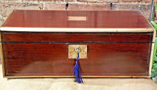 Brass edged rosewood writing - brass,