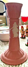 LOVELY WEDGWOOD WHITE ON PINK JASPER WARE DANCING HOURS CANDLESTICK 16cm / 6.25"