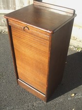 Antique Abbess shutter front oak filing cabinet, tidy original example with  key