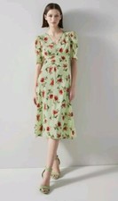 BNWT L.K. Bennett Gabbi Green Pink Giant Poppy Print Stretch Silk Dress UK 10