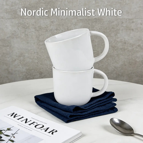Set white ceramic mugs - ceramic,