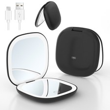 LED Travel Makeup Mirror 1X/10X Magnifying USB-C Rechargeable Compact Light UK