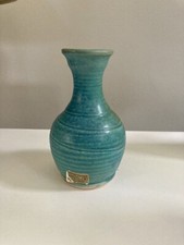 Vintage Michael Kennedy studio pottery bud vase.  blue/green Irish made