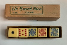 Vintage Elk Brand Poker Dice 5/8" EUC in Original Box Set of 5 Straight