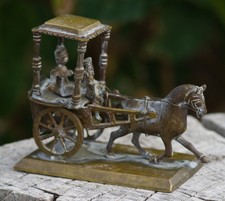 ANTIQUE Brass Horse Cart Figurine c.1910's Rare Find!