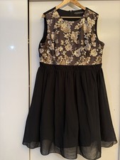 Little Mistress Black Party Christmas Dress with Gold Sequins Bodice Size 22