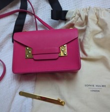 Sophie Hulme nano milner mini envelope neon bright pink gold crossbody bag