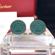 Double C de Cartier Cufflinks Green Stamp Motif OG000717 w/ Case & Certificate