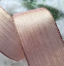 1m x 63mm WIRED CHRISTMAS RIBBON Pink & Rose Gold Shimmer in Weave