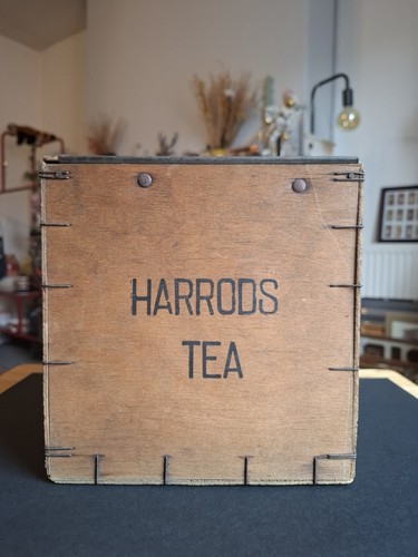 Vintage harrods wooden tea box - wooden,