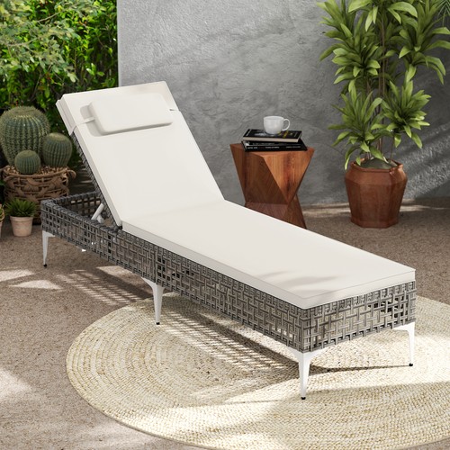 Rattan white sun lounger - rattan,