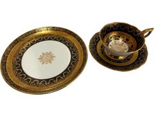 Royal Stafford Bone China Cup & Saucer with Salad Plate Gold Black England Set