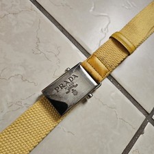 PRADA Waist Belt Yellow Nylon Fabric Silver Logo Buckle Size 36 Made In Italy