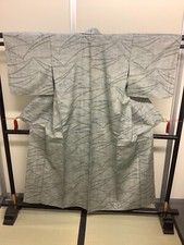 Japanese Vintage Kimono pure silk gray tradition line dirt Height 61.02in