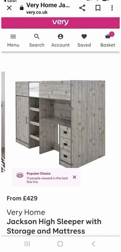 High mid sleeper bed - mid, single