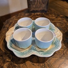 Vintage Egg Cup Set 4 Ceramic Egg Cups and Matching Tray Floral Design VGC