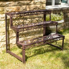 Cast Iron Rectangle Plant Stand Metal 3 Tier Staircase Flower Pot Etagere Rack