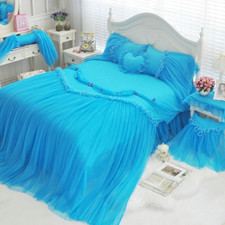Princess Bedding Sets Korean Style Luxury Solid Color Lace Duvet Cover Bedskirt 