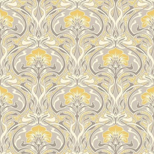 Retro flora nouveau - flora, yellow