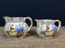 2 X VINTAGE EMPIRE WARE SHELTON IVORY CRINOLINE LADY CHINTZ GRADUATED JUGS
