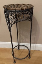 Vintage Wrought Iron & Wicker Plant Stand