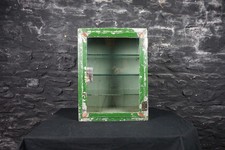Antique Metal Medical Cabinet with Glass Shelves & Door ~ Distressed Green Paint
