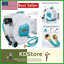 Elegant 100ft Retractable Garden Hose Reel with 10-Pattern Nozzle & Auto Rewind