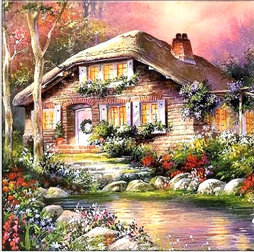 Cottage house diy diamond - cottage,