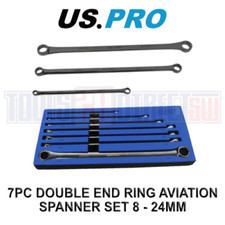 US PRO 7pc Aviation Double Ended Ring Extra Long Spanner Set 8 - 24mm 3222