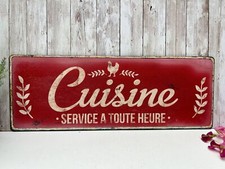 Long Red Kitchen French Cuisine Metal Wall Sign Plaque Decor Distressed 52cm