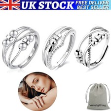 Anti-Anxiety Spinner Fidget Rotating Rings Men Women Band 925 Sterling Silver UK