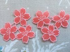 Two sew on vintage fabric applique, motif, trim, patch - flowers - coral/red