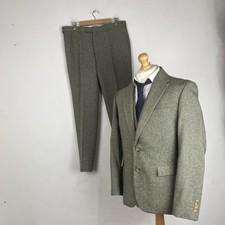 Moss 3 Piece Suit Men's 44R Light Green Tweed Herringbone 36W 30L Waistcoat 42R