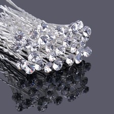 10PCS x 8MM CRYSTAL RHINESTONE HAIR PINS BRIDAL WEDDING PROM PARTY -MANY COLOURS