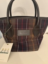 🌟Barbour Tartan Leather Trim Small Cotton Classic Tote Bag, New🌟