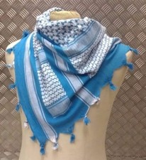 100% Cotton Shemagh / Arab Scarf / Pashmina / Wrap / Sarong. White & Blue - NEW