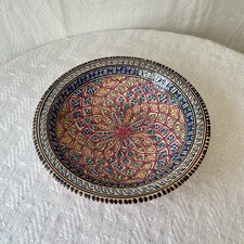 Large Footed Bowl Tunisian Pottery Colourful Patterned Round Fruit Bowl Retro
