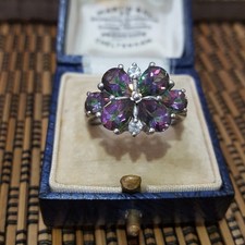 Vintage 925 Sterling Silver Ring, Genuine Mystic Topaz Ring, Size M US 6.25 