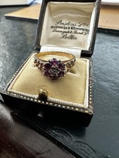 Antique Boxed, 9K Gold Ruby & Diamond Cluster Ring – London 1977– UK P½ / US 8