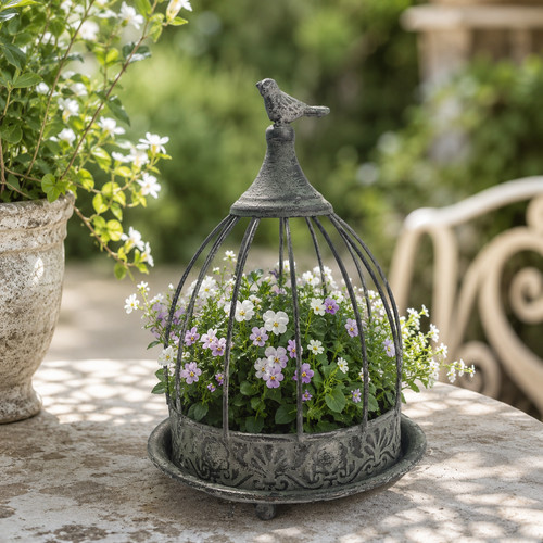 Rustic metal bird - metal, cage