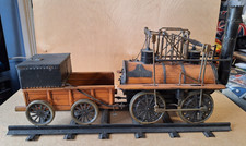 Steam Locomotive & Carriage on Rails, Tinplate Model