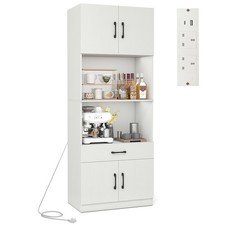 COSTWAY Kitchen Pantry Cabinet 168 cm Tall Cupboard with Charging Station-White