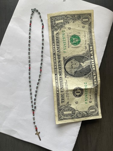 Old small white red - red, beaded