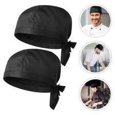 2 Pcs Chef Hat Turban Man Catering Accessories Black Outfit Caps Tie