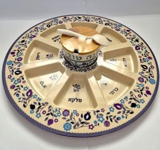 Rosh Hashanah Seder Plate Melamine Made & Honey Dish - Pomgranate Desien
