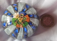 Vintage handmade art glass latticino millefiori paperweight crown AVEM Murano