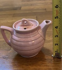 Vintage McCoy USA Pottery Tiny  Ring Band Pink Glazed Ceramic Teapot collectible