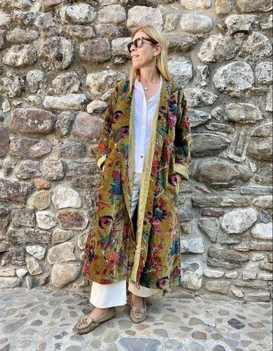 Indian green floral kimono - floral,