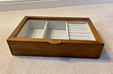 ZARA HOME Solid Wood Jewellery Trinket Storage Box Glass Lid Organiser Gift