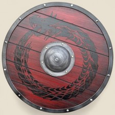 Viking Dragon Wooden & Iron  Red And Black Design Round Battle  Shield 24 Inch